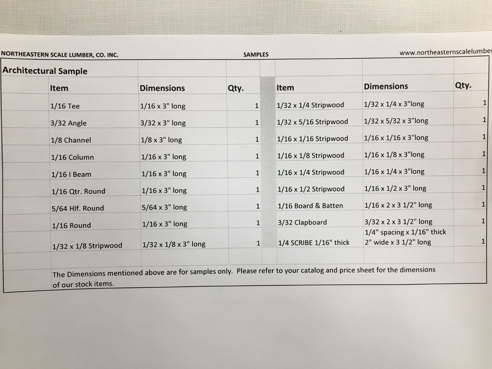 Northeastern Scale Lumber Co. ARCHITECTURAL SAMPLE